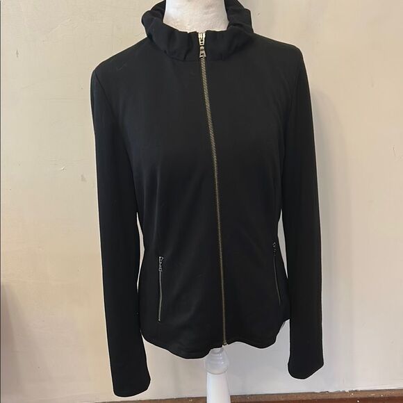 Tahari zip front black lined jacket Size M EUC - Picture 1 of 9